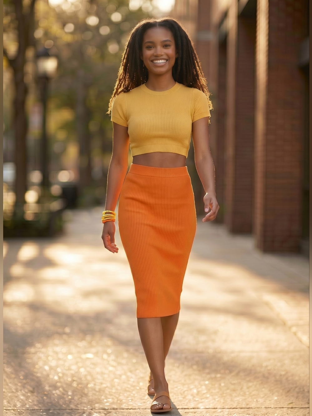 NEW Orange Skirt Ribbed Midi Length Forever 21 Size S-M